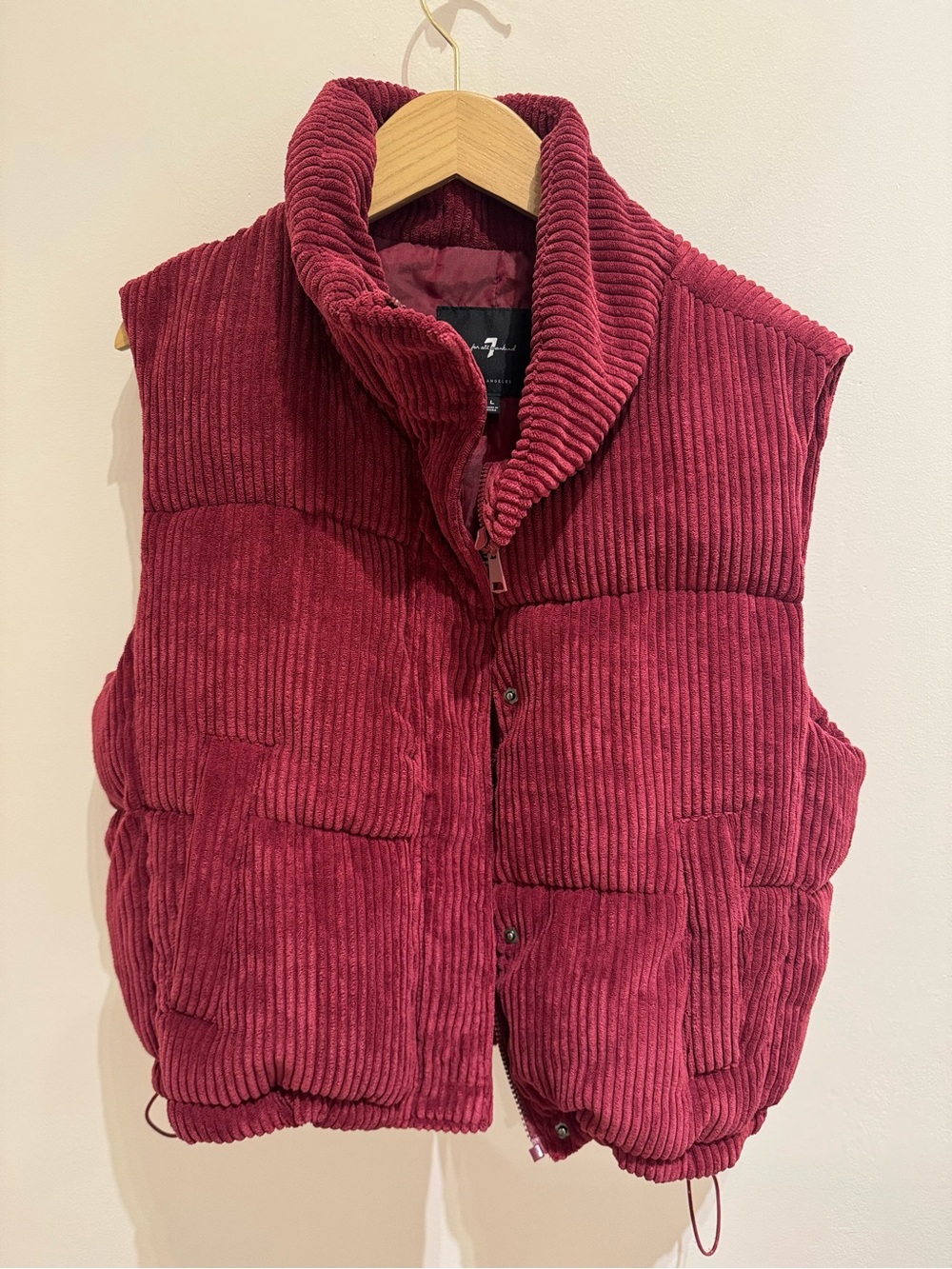 7 For All Mankind Women's Corduroy Puffer Vest in Wine Red